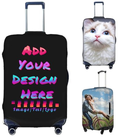 Personalisierte Kofferhüllen für Gepäck, Personalisierter Reisekoffer Abdeckung mit Foto Text Logo Gepäckschutz Individuell Anpassbar Elastisch Waschbar Kratzfest Kofferabdeckung Gepäckabdeckungen