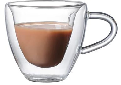 MJINA Hjärtformad glasmugg 240 ml för par, värmebeständig dubbelväggig glaskopp, mjölkkaffekopp, dryckesgåva (180 ml, med handtag)