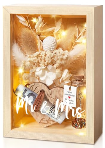 Liebes Geschenk Für Sie Und Ihn, Romantisches Geldgeschenk Geschenke Für Frau Und Mann, inklusive Ewige Blumen, Holzbox, Kunststoff Reagenzglas, Lichterketten, Schlüssel Geschenkbox