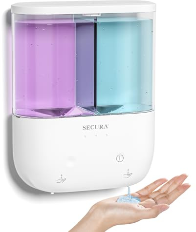 Secura Brands Touchless Wall Mounted Dual Automatic Soap Dispenser – 2 x 17 fl oz. Chambers Rechargeable Liquid Soap Dispenser Prefect for Bathroom & Kitchen