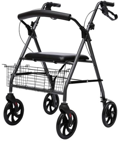 Silla de máquina de desplazamiento Andador con ruedas for personas mayores, andador con ruedas con asiento, andador for personas mayores fácil de plegar con respaldo acolchado, ayuda for caminar con m