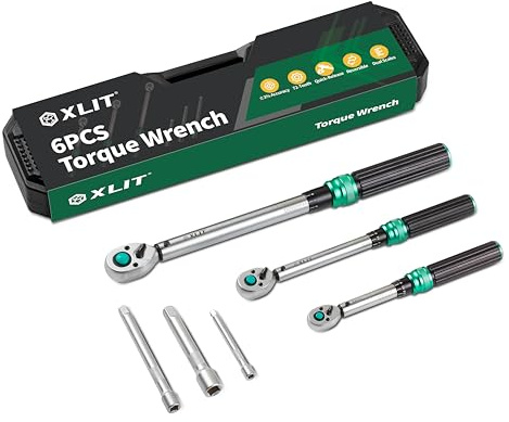XLIT Drehmomentschlüssel Auto Profi Klick-Set 6-tlg. 1/2, 3/8, 1/4 Zoll, 1-220 Nm ±3% Präzision, 3 Verlängerungen für Kfz, Motorrad & Fahrrad Reparatur