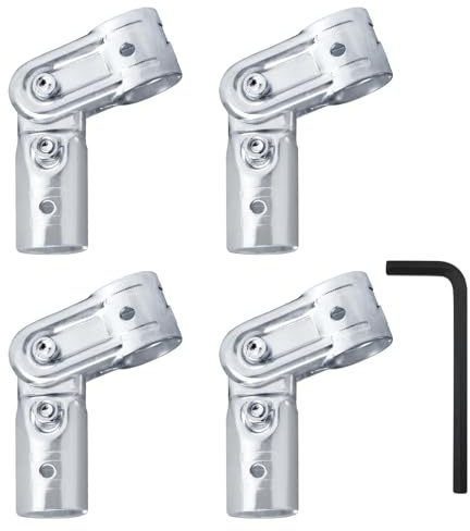 Mewutal 4pcs Pivot T Pipe Clamp Connectors 25mm Metal 2-way End Rail Clamps Adjustable Tee Galvanized Pipe Fittings Connectors with Bolts Nuts and Wrench for Fence Railing Laundry Rack