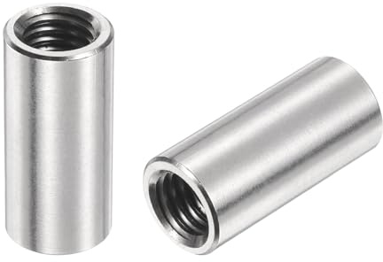 sourcing map 6 Stück M10 runde Verbindungsmuttern, 304 Edelstahl, Kupplungsmutter, 30 mm Länge, Hülsenstange, Bolzenmutter für Halterung, M10 x 30 x 14 mm