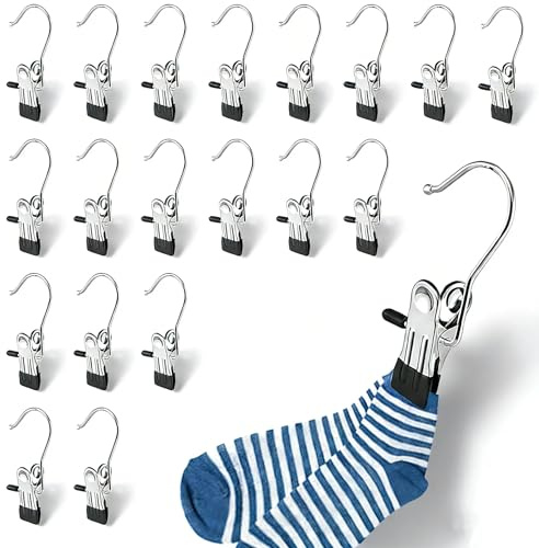 MUNTE 20 Pièces Pince à Linge, Rotation à 360° Crochet a Pince | Antidérapant Crochet à Linge Portable, pour Suspendre Chaussettes, Sous-Vêtements, Serviettes, Vêtements et Chapeaux