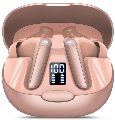 AI Kopfhörer Übersetzer, 3-in-1 Sprachübersetzer Kopfhörer 164 Sprachen mit App, 5 Übersetzungsmodi Echtzeit Übersetzer Ohrhörer, 48H Bluetooth 5.3, Roségold