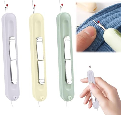 CUVZORA Lot de 3 enfile-aiguilles 2 en 1 et découseur, aide à l'enfilage automatique avec découseur précis, pour machines à coudre, couture à la main, bricolage et bricolage (3 couleurs)