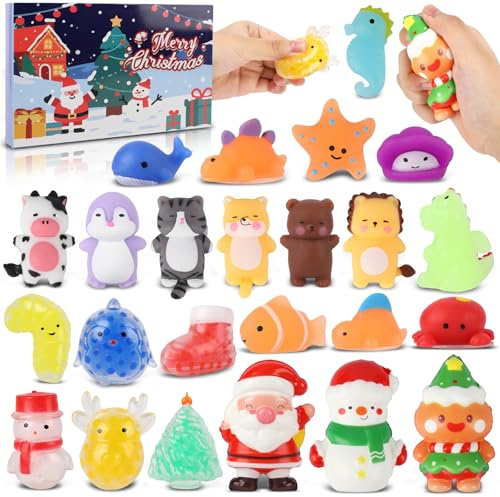 Advent Calendar 2025 For Kids, 24 Days Of Surprise Mochi Squishy Advent Calendar, Christmas Countdown Toy With 24 Unique Squishy Figures For Kids, Stress Relief & Sensory Play, Festive Gift Idea