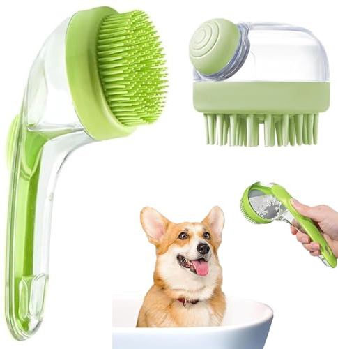 Powerruif 2 Stück Waschzauber, Haustier Badebürste Hunde Waschbürste mit Seifenspender Zwei Bürsten in Einem Set (1 Lang, 1 Kurz) Ideal für Hundes und Katzen Effektive Fellpflege und Massage