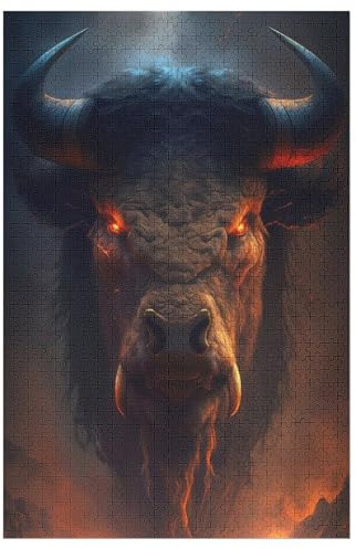 Bison démoniaque Puzzles en Bois Adultes Et Adolescents 1000 Pieces Enfants Puzzle Décoration Mur Moderne Art Jouets Cadeau Intéressants （78×53cm）