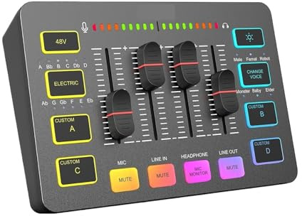 USB-Gaming-Mixer Mit XLR-Mikrofonschnittstelle, 48-V-Phantomspeisung, RGB, Soundkarte For Streaming(Black)