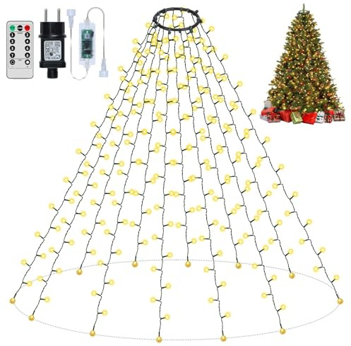 RJEDL 2m x 12 Lichterkette Weihnachtsbaum mit Ring, 240 LED Christbaumbeleuchtung,IP65 wasserdicht Weihnachtsbaum mit 8 Lichtmodi & Memory Funktion, für 150 cm, 180 cm, 210 cm, 240 cm Tannenbaum