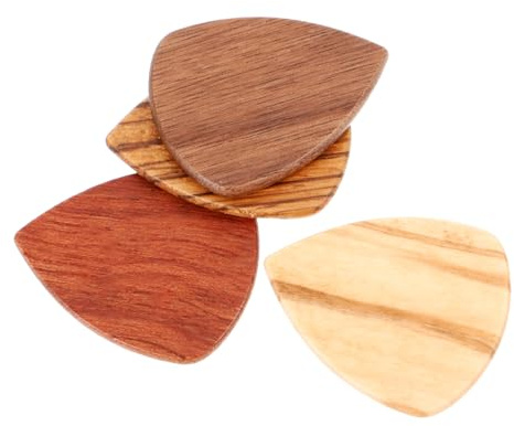HOODANCOS 4 Stck Teiliges Holz Gitarrenplektren aus Rosewood Walnuss Zebranoholz Olivenholz Robustes Kleines Leichtes Plektrum für Akustik Handlich Langlebig für Musiker und Gitarristen