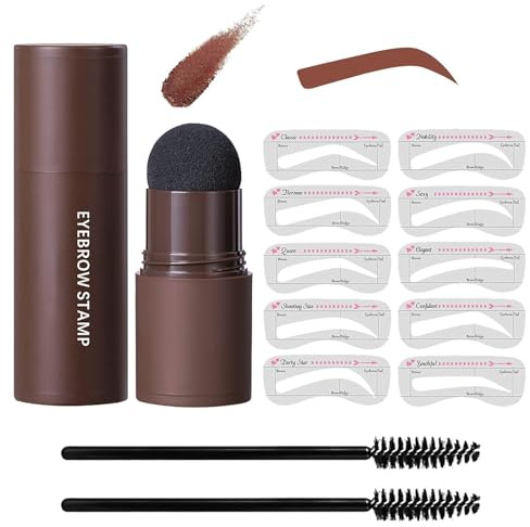 Set di timbri per sopracciglia - Polvere per sopracciglia a lunga tenuta (con pennello), waterproof e anti-sbavature, polvere per l'attaccatura dei capelli, contiene 10 stencil riutilizzabili