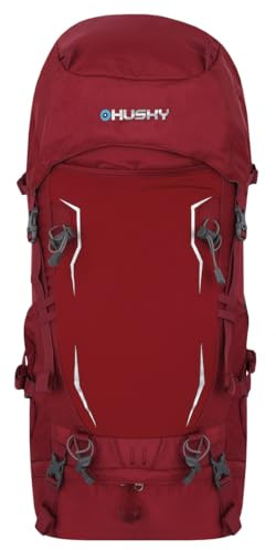 Husky Trekkingrucksack 50L – Leichter & Bequemer Outdoor Rucksack mit Viel Stauraum, Wasserdichter Regenhülle, Reflexelementen & Pfeife für Wanderungen & Expeditionen (Rony, Bordeaux)