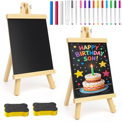Hengxinchen 2 Unidades Pizarra Pequeña Tiza, 16 × 28 cm Mini Pizarras para Precios con 15 Lápices de Colores y 2 Esponjas para Pizarra, para Usar en Restaurantes, Fiestas y para Marcar Precios