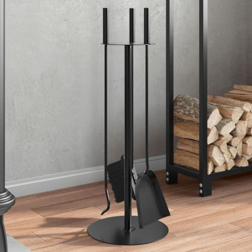 Generico Set di Attrezzi per Camino 4 Pezzi 22x59 cm in Acciaio,Nero,2.89kg,156375