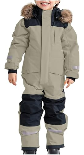 Vattentät vinteroverall för småbarn, skiddräkt för barn, varm och isolerad, snödräkt pojkar och flickor, friluftskläder, beige, 2-3 år
