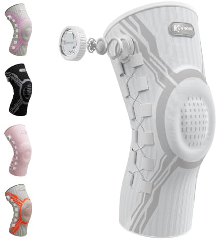 Kuangmi Ginocchiera Regolabile con Manopola, Ginocchiera Lunga Sportiva per Sollievo dal Dolore - Supporto Articolare per Corsa, Palestra, Uso Quotidiano e Recupero Infortuni,WR2XL