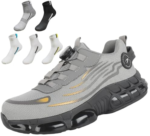 Skyddsskor män lätt stålhätta träningsskor unisex halkfria säkerhetsskor, stålskor 7,6 cm höga, bekväma punkteringssäkra halkfria arbetsskor, 01, 41.5 EU Bred