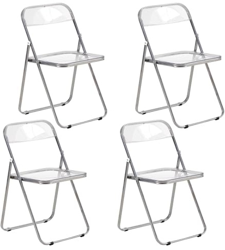 EGGREE Juego de 4 Sillas Plegables Transparentes con Capacidad de Carga de 150 kg, Sillas de Comedor Modernas Portátiles de Plástico Transparente para Salón, Oficina y Terraza
