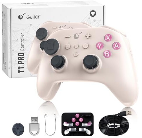 GuliKit TT Mando Inalámbrico para PC, Android, iOS, Switch 1/2, Joystick TMR, con Batería de 950 mAh, Función de Activación (Retro, TT PRO)