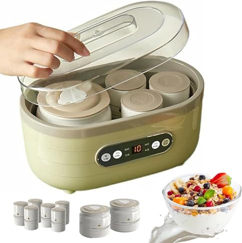 Yogurtiera Automatica Multi-tazza Da 1,7 L - Fermentazione Termostatica A 360° Con Timer | Include 2 Tazze Grandi E 6 Piccole Per Preparare Vari Gusti Di Yogurt,A