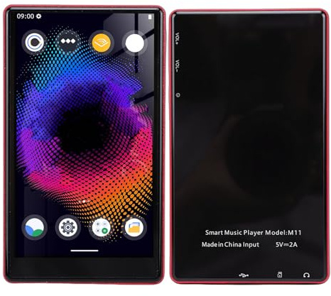 Gugxiom 192 GB MP3-spelare med Bluetooth och WiFi, Bärbar HiFi-förlustfri MP3- och MP4-spelare för Barn med 5 Pekskärm, Musikspelare med Högtalare MP4 MP5 för Barn (Röd)