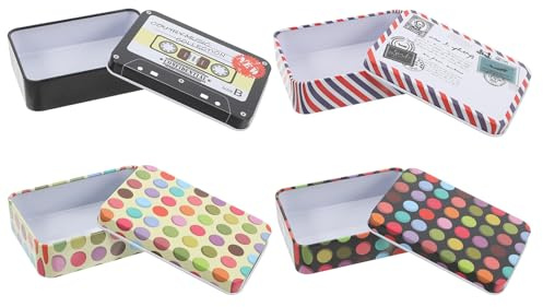Milisten 4pcs Mini Rectangular Iron Tin Storage Boxes with Metal Lids, Portable Card and Candy Holder Set in Light and Dark Polka Dot for Travel and Home Organization