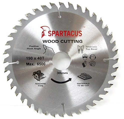 Spartacus 190mm Diameter x 40 Teeth x 30mm Bore Wood Cutting Circular Saw Blade Fits Black & Decker P3710 KS65 KS64T