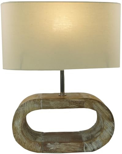 Tischlampe Shabby Chic Look, handgemacht aus Naturmaterial, Modell Umbra | Baumwollschirm, MDF Fuß, Bambusstreifen, stilvolles Design, ideal für Wohnräume