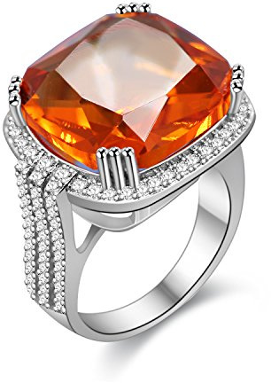 Uloveido årsdag bröllop uttryck punk ringar med orange skapad ädelsten löfte fyrkantig ring storlek för henne RA219, L1/2(51.9mm), Kristall, Kubisk zirkonia