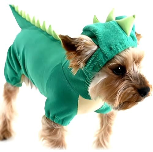 DELIFUR Dinosaurier Hund Halloween Kostüm Haustier Dino Hoodie für kleine und mittlere Hunde (Grün, M)
