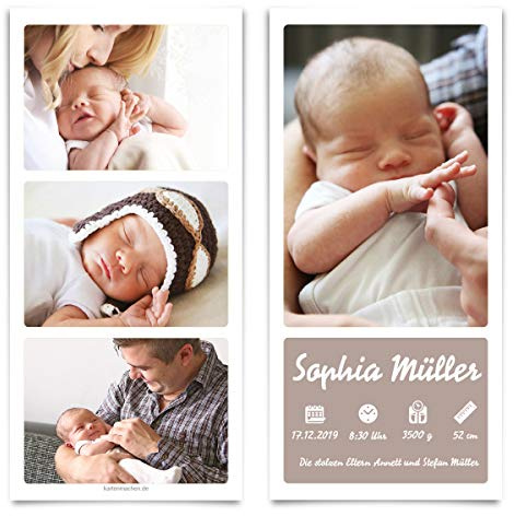 10 x Geburt Danksagungskarten Geburtskarten individuell mit Foto und Text für Mädchen und Jungen - Fotostreifen