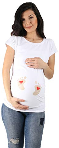 Fotavtryck baby med hjärta – roligt roligt roligt sött mammamode med motiv mammaskjorta för graviditet t-shirt graviditetströja kortärmad, Weiß, XL