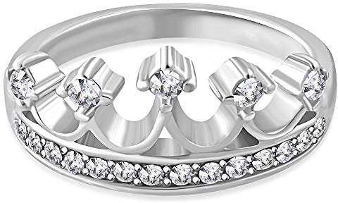 Tata Gisèle Bague en en Acier Inoxydable Argenté et Oxydes de Zirconium - Couronne (54)