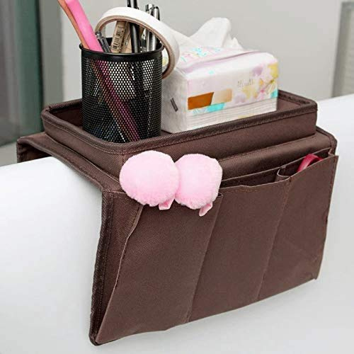 Sofa Armchair Organiser TV Remote Control Organizer Couch Caddy Arm Rest Bag Holder Sofa Tray Remote Caddy Chair Couch Storage 6 Pocket Armchair Table Storage Bag with Cup Holder (Coffee(top tray))