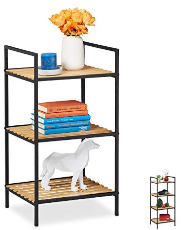 Relaxdays Standregal 3 Ablagen, Bambus & Metall, offenes Regal, Stehregal Flur, HxBxT: 71 x 39 x 32,5 cm, braun-schwarz