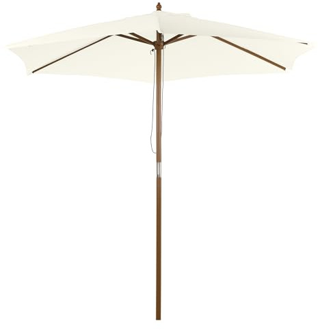 Outsunny Ombrellone da Giardino 2.5x2.3m, Ombrellone Parasole a 6 Stecche in Legno e Poliestere, Crema