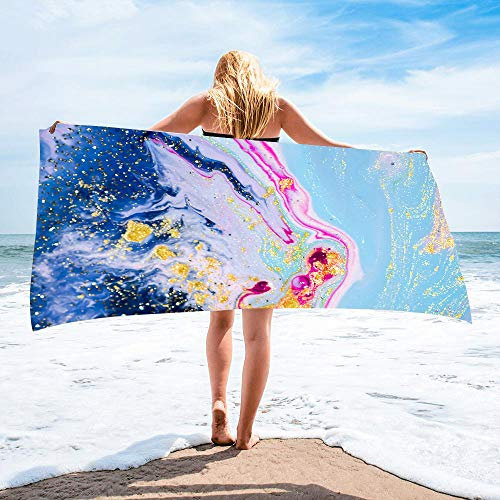 Treer Microfaser Strandtuch, Rechteckig Sunscreen Badetuch Praktische Strandlaken Handtuch Campingdecke Yoga Sporthandtuch für Fitness Sauna Strand Pool (75x150cm,Rosa Marmor)