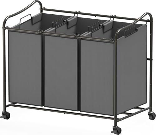 Simple Houseware Carrello portabiancheria per carichi Pesanti a 3 Sacchi, Grigio Scuro