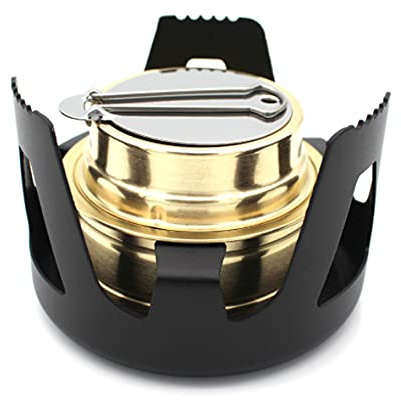 Quemador de estufa de alcohol portátil con tapa de soporte de aleación de aluminio para acampar al aire libre, senderismo, mochilero, accesorios de cocina (Negro)