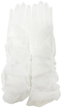 ZUYPSK Braut Vollfinger Lange Handschuhe Hochzeit Arm Stulpen Brautstulpen aus Transparent Tüll Ball Accessoires elegante Party Cocktail (Weiß, Einheitsgröße)