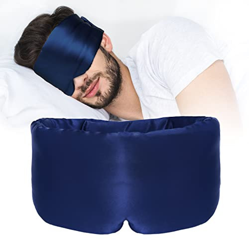 ATreebag Seide Schlafmaske für Frauen und Herren, 100% Hautfreundlich Seide Augenmaske, Große Nachtmaske mit einstellbarem Klettband zu Hause und Auf Reisen, 1 Stück (Navy blau)