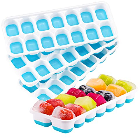 Eiswürfelschale 4er Pack, Silikon-Eiswürfelschalen mit abnehmbarem Deckel Leicht zu lösende flexible Eiswürfelformen 14 Würfel pro Schale für Cocktails, Whisky, Babynahrung, Getränke, Obst, BPA-freier