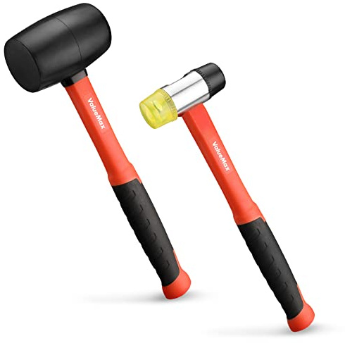 ValueMax Rubber Mallet, 16oz Rubber Mallet Hammer And 35mm Double-Faced Soft Hammer, Fiberglass Handle With TPR Grip, Solid Head, 2 Piece Black Set