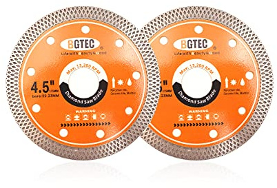 Super-Thin Diamond Tile Blade with Mesh Rim,BGTEC 2Pcs 4.5 Inch/115MM x Arbor 22.23mm Cutting Disc For Dry or Wet Cutting Porcelain Ceramic Marble Granite