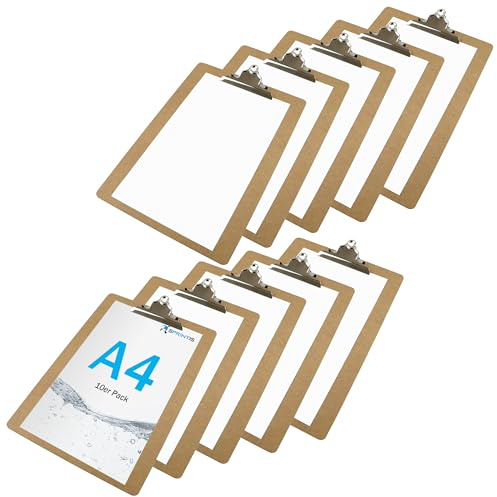 SPRINTIS Clipboard A4 holz, braun, 10 Stück, Klemmbrett Classic mit großer Retroklammer, Schreibbrett für Büro, Schule, Gastronomie und Events
