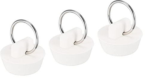 sourcing map Gummi-Waschbeckenstöpsel, weißer Abflussstopfen, passend für 2,5 cm bis 3,8 cm Abfluss mit Hängering für Badewanne, Küche und Bad, 3 Stück