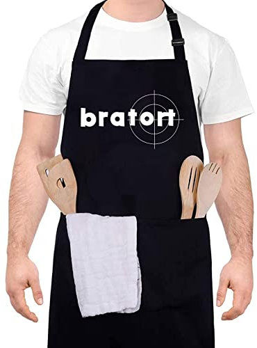 nomiou Grill schürze, Schürze schwarz: Bratort - Geschenk für Männer, Papa, Mann oder Freund zum Geburtstag